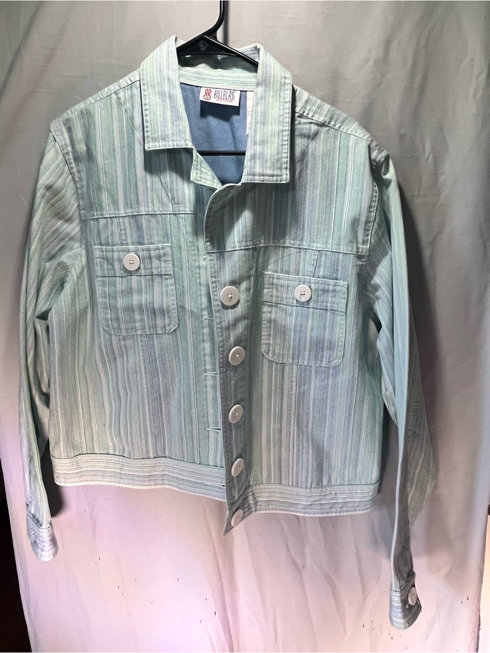 bill blass Mint and Pale Blue Striped Jean Jacket